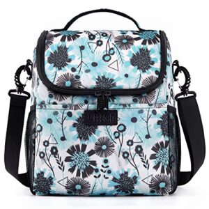 vessgra insulated lunch bags for women/men, floral lunch box, insulated lunch box for office work picnic travel leakproof cooler lunch bag with adjustable shoulder strap for adult/geometry
