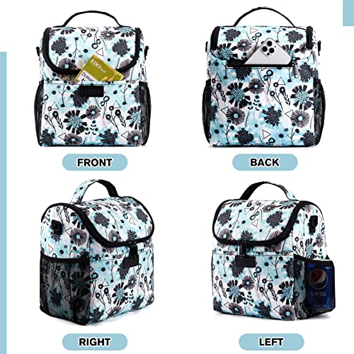 Vessgra Insulated Lunch Bags for Women/Men, Floral Lunch Box, Insulated Lunch Box for Office Work Picnic Travel Leakproof Cooler Lunch Bag with Adjustable Shoulder Strap for Adult/Geometry