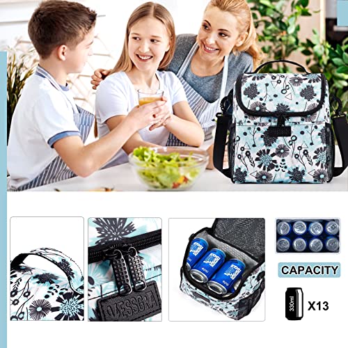 Vessgra Insulated Lunch Bags for Women/Men, Floral Lunch Box, Insulated Lunch Box for Office Work Picnic Travel Leakproof Cooler Lunch Bag with Adjustable Shoulder Strap for Adult/Geometry