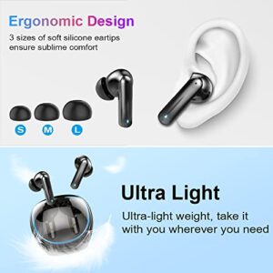 Wireless Earbud,Bluetooth 5.3 Headphones with 4 Mic,Deep Bass In-Ear Headphones ENC Noise Cancelling,40H Playtime Bluetooth Earphones,IP7 Waterproof Ear buds Mini Charging Case Bluetooth Headset Black