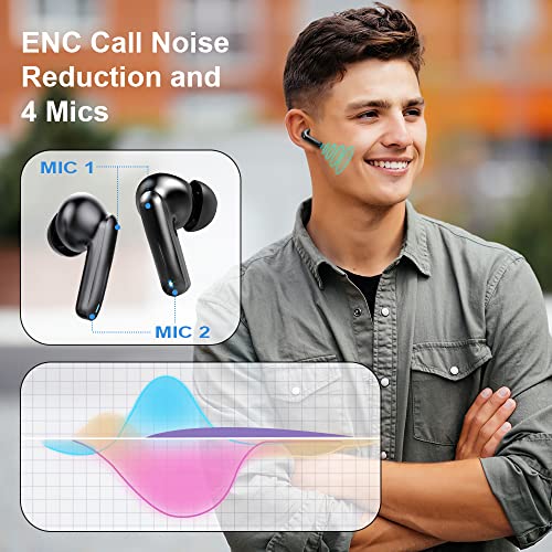 Wireless Earbud,Bluetooth 5.3 Headphones with 4 Mic,Deep Bass In-Ear Headphones ENC Noise Cancelling,40H Playtime Bluetooth Earphones,IP7 Waterproof Ear buds Mini Charging Case Bluetooth Headset Black
