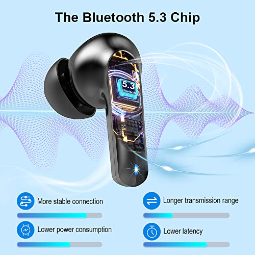 Wireless Earbud,Bluetooth 5.3 Headphones with 4 Mic,Deep Bass In-Ear Headphones ENC Noise Cancelling,40H Playtime Bluetooth Earphones,IP7 Waterproof Ear buds Mini Charging Case Bluetooth Headset Black