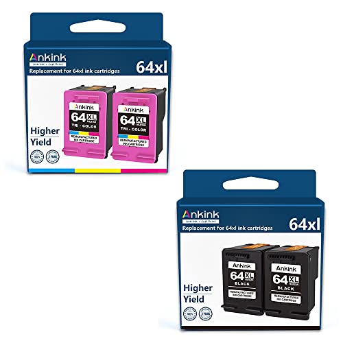 Ankink Higher Yield 64XL 2 Black 2 Color Combo | XLarge Replacement for HP 64xl Ink Cartridges | HP 64 XL Fit for Envy Photo 6255 6400 7100 7155 7164 7800 7855 7858 Tango X Printer HP64 HP64XL 4 Pack