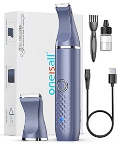 oneisall dog paw trimmer for grooming with double blades, low noise 2-speed small dog cat grooming clippers for paws, eyes, ears, face, rump (blue)