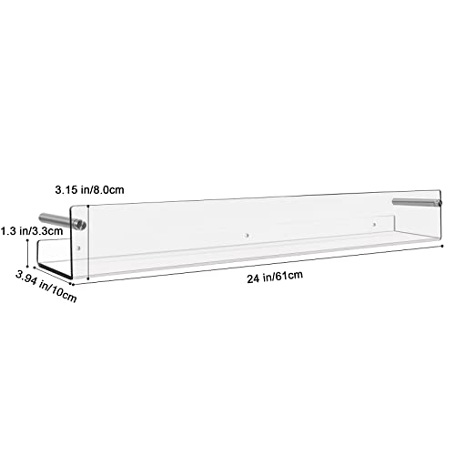 KDCMXS High Front Lip 24 Inch Acrylic Bookshelf,Nursery Book Shelves,Acrylic Shelves for Wall,Invisible Bookshelf,Acrylic Bathroom Shelves,50% Thicker Clear Acrylic Shelf for Kids Room Set of 2.