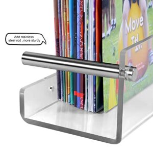 KDCMXS High Front Lip 24 Inch Acrylic Bookshelf,Nursery Book Shelves,Acrylic Shelves for Wall,Invisible Bookshelf,Acrylic Bathroom Shelves,50% Thicker Clear Acrylic Shelf for Kids Room Set of 2.