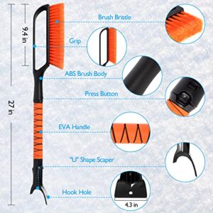 monohomi 27" Ice Scrapers for Car Windshield and Detachable Snow Brush for Car, Snow Scraper and Brush with Larger Grip and Ergonomic Foam Handle, Winter Car Accessories for SUVs, Car, Trucks, Roof