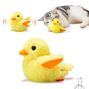 potaroma cat toys rechargeable flapping duck 4" with silvervine catnip, lifelike quack chirping, beating wings kicker touch activated kitten plush interactive exercise toys