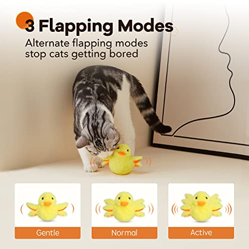 Potaroma Cat Toys Rechargeable Flapping Duck 4" with SilverVine Catnip, Lifelike Quack Chirping, Beating Wings Kicker Touch Activated Kitten Plush Interactive Exercise Toys