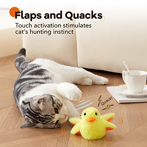 Potaroma Cat Toys Rechargeable Flapping Duck 4" with SilverVine Catnip, Lifelike Quack Chirping, Beating Wings Kicker Touch Activated Kitten Plush Interactive Exercise Toys