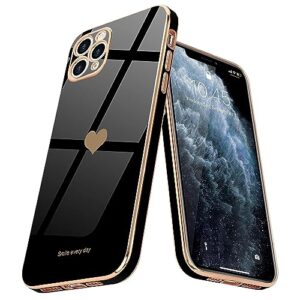 teageo for iphone 11 pro case for girl women cute love-heart luxury bling plating soft back cover raised full camera protection bumper silicone shockproof phone case for iphone 11 pro, black