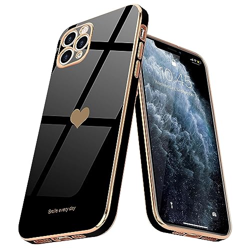 Teageo for iPhone 11 Pro Case for Girl Women Cute Love-Heart Luxury Bling Plating Soft Back Cover Raised Full Camera Protection Bumper Silicone Shockproof Phone Case for iPhone 11 Pro, Black