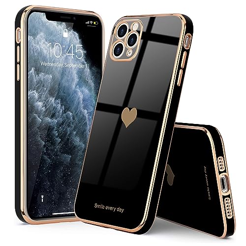 Teageo for iPhone 11 Pro Case for Girl Women Cute Love-Heart Luxury Bling Plating Soft Back Cover Raised Full Camera Protection Bumper Silicone Shockproof Phone Case for iPhone 11 Pro, Black