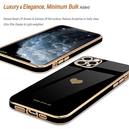 Teageo for iPhone 11 Pro Case for Girl Women Cute Love-Heart Luxury Bling Plating Soft Back Cover Raised Full Camera Protection Bumper Silicone Shockproof Phone Case for iPhone 11 Pro, Black