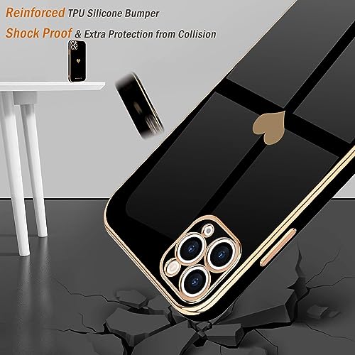 Teageo for iPhone 11 Pro Case for Girl Women Cute Love-Heart Luxury Bling Plating Soft Back Cover Raised Full Camera Protection Bumper Silicone Shockproof Phone Case for iPhone 11 Pro, Black