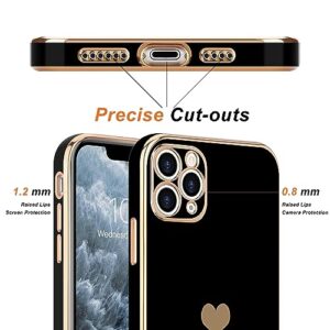 Teageo for iPhone 11 Pro Case for Girl Women Cute Love-Heart Luxury Bling Plating Soft Back Cover Raised Full Camera Protection Bumper Silicone Shockproof Phone Case for iPhone 11 Pro, Black