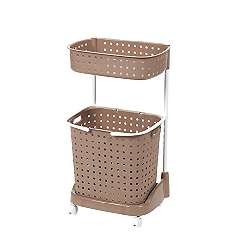 WXXGY Movable Trolleys, Household Serving Cart Plastic Laundry Hamper for Dirty Clothes Toys for Bathroom, Home 2 Tiers Laundry Basket Cart Trolley on Wheels/Coffee/45 * 35 * 78Cm