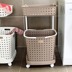 WXXGY Movable Trolleys, Household Serving Cart Plastic Laundry Hamper for Dirty Clothes Toys for Bathroom, Home 2 Tiers Laundry Basket Cart Trolley on Wheels/Coffee/45 * 35 * 78Cm