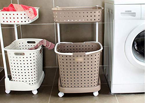 WXXGY Movable Trolleys, Household Serving Cart Plastic Laundry Hamper for Dirty Clothes Toys for Bathroom, Home 2 Tiers Laundry Basket Cart Trolley on Wheels/Coffee/45 * 35 * 78Cm