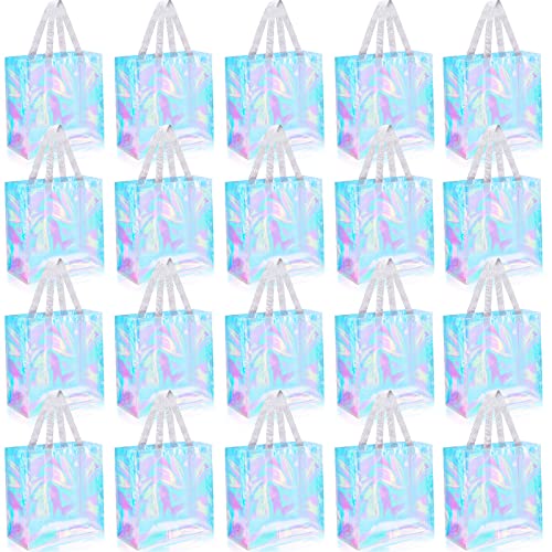 Saintrygo 20 Pack Clear Tote Bags 12 x 12 x 6, PVC Plastic Tote Bag With Handles for Work Beach Lunch Sports, Concerts (Laser Color)