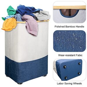 Large Laundry Hamper with Wheels - 105L Collapsible Waterproof Laundry Hamper with Lid and Removable Mesh Bag, Large laundry hamper for dirty clothes, Toys Storage Hamper (blue)