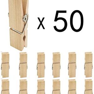 Large Wooden Clothespins 50pcs, Sturdy and Heavy Duty Clothes Pins for Hanging, Outdoor, Crafts