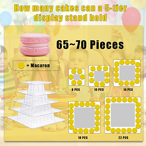 5 Tiers Square Macaron Tower Stand Cake Display Rack Cupcake Stand Desserts Display for Wedding Birthday Party Decor