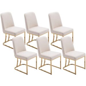 vescasa linen upholstered dining chairs with back, mid century modern dining chairs with gold metal frame for dining room, restaurant, kitchen, set of 6, cream