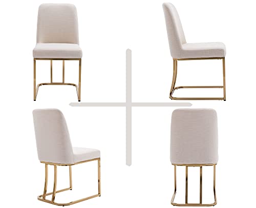 VESCASA Linen Upholstered Dining Chairs with Back, Mid Century Modern Dining Chairs with Gold Metal Frame for Dining Room, Restaurant, Kitchen, Set of 6, Cream