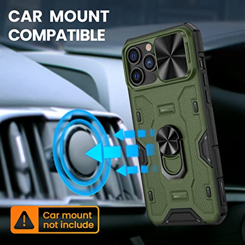 VEGO for iPhone 13 Pro Max Stand Case, iPhone 12 Pro Max Case with Slide Lens Cover, Built-in 360° Rotate Ring Stand Magnetic Car Mount Cover Case for iPhone 13 Pro Max / 12 Pro Max 6.7 inch - Green