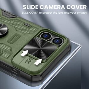 VEGO for iPhone 13 Pro Max Stand Case, iPhone 12 Pro Max Case with Slide Lens Cover, Built-in 360° Rotate Ring Stand Magnetic Car Mount Cover Case for iPhone 13 Pro Max / 12 Pro Max 6.7 inch - Green