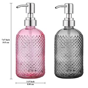 Kyraton Soap Dispenser Bathroom 12oz Pack of 2 with Stainless Steel Pump, Refillable Bathroom Kitchen Soap Dispenser for Kitchen Sink with Rustproof Pump for Hand Soap, Essential Oil, Lotion