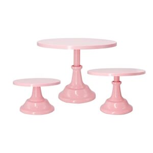 3-set round cake stand metal dessert cupcake candy display for weddings, birthday party, baby shower, anniversary（pink）