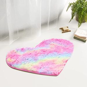 adhiqt ultra soft fluffy area rug, 2.3' x 3', rainbow heart, for entrance bedroom dining table livingroom, fluffy shag fuzzy soft non-slip washable rug