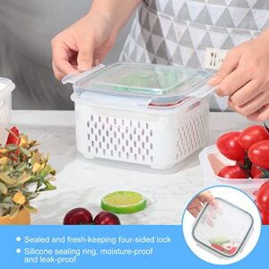 Potchen 6 Pcs Fruit Vegetable Storage Containers Plastic Produce Saver Food Refrigerator Organizer Bins Fresh for Fridge with Lids and Colander (Medium, Small), Clear