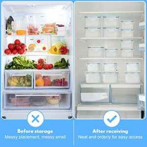 Potchen 6 Pcs Fruit Vegetable Storage Containers Plastic Produce Saver Food Refrigerator Organizer Bins Fresh for Fridge with Lids and Colander (Medium, Small), Clear