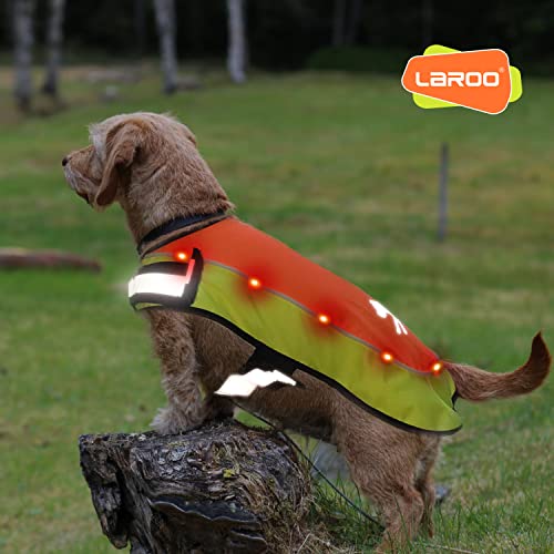 LaRoo Dog Raincoat Night Safety Pet T Shirts with LED Light & Reflective Strip, Waterproof Dog Vest Jacket Breathable Lightweight Slicker, Fashion Dog Outfit Coats for Puppy Small Dogs to Large Dogs