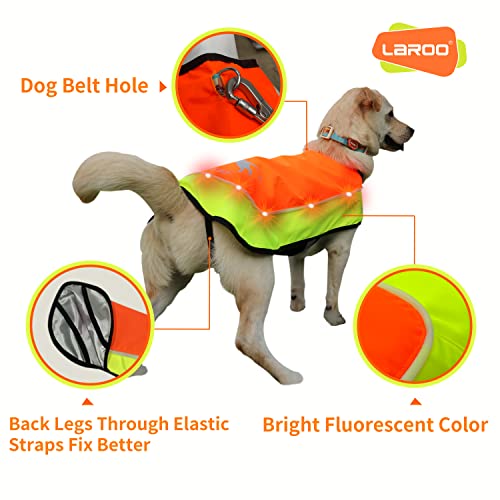 LaRoo Dog Raincoat Night Safety Pet T Shirts with LED Light & Reflective Strip, Waterproof Dog Vest Jacket Breathable Lightweight Slicker, Fashion Dog Outfit Coats for Puppy Small Dogs to Large Dogs