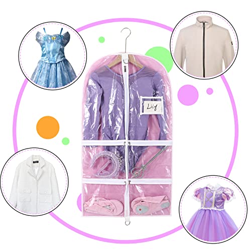 Clear Kids Dance Costume Garment Bag,1 Pack Garment Bags For Hanging Clothes,Garment Bag for Dance Competitions,Garment Bags For Travel Storage,Plastic Dance Costume Recital Storage Bag for Children Girls