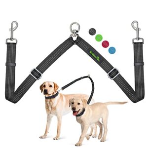 brilliant paw double dog leash, two dog leash splitter, adjustable length and tangle free, heavy duty walking training dual dog leash extension for medium and large dog, black