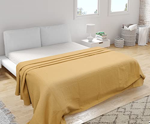 Olvenia homes Cotton Throw Blanket - Waffle Weave King Bed Blanket - Super Soft, Warm & Cozy Throw for Sofa, Couch - (90"x108", Beige)