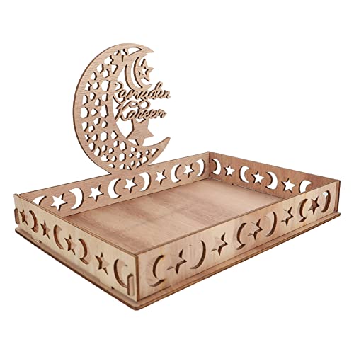 Ramadan Mubarak Wooden Serving Tray: Eid Mubarak Moon Castle Tableware Tray Muslim Islam Party Serving Platter for Dessert Snacks Fruit Food