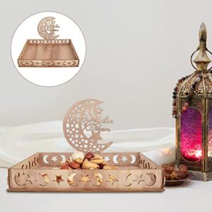 Ramadan Mubarak Wooden Serving Tray: Eid Mubarak Moon Castle Tableware Tray Muslim Islam Party Serving Platter for Dessert Snacks Fruit Food