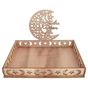 Ramadan Mubarak Wooden Serving Tray: Eid Mubarak Moon Castle Tableware Tray Muslim Islam Party Serving Platter for Dessert Snacks Fruit Food