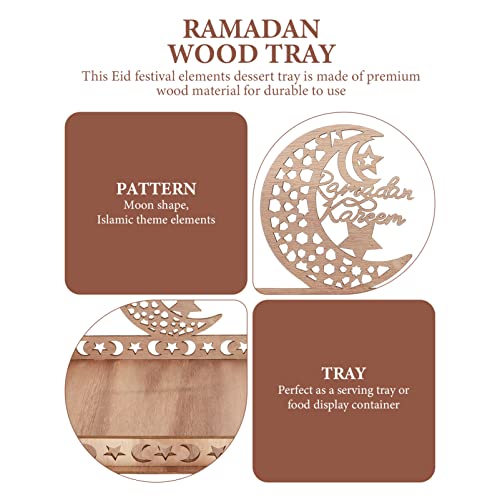 Ramadan Mubarak Wooden Serving Tray: Eid Mubarak Moon Castle Tableware Tray Muslim Islam Party Serving Platter for Dessert Snacks Fruit Food