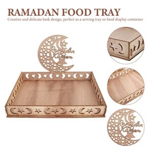 Ramadan Mubarak Wooden Serving Tray: Eid Mubarak Moon Castle Tableware Tray Muslim Islam Party Serving Platter for Dessert Snacks Fruit Food