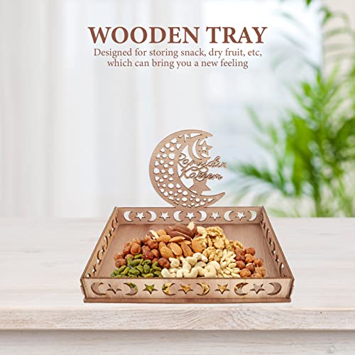 Ramadan Mubarak Wooden Serving Tray: Eid Mubarak Moon Castle Tableware Tray Muslim Islam Party Serving Platter for Dessert Snacks Fruit Food