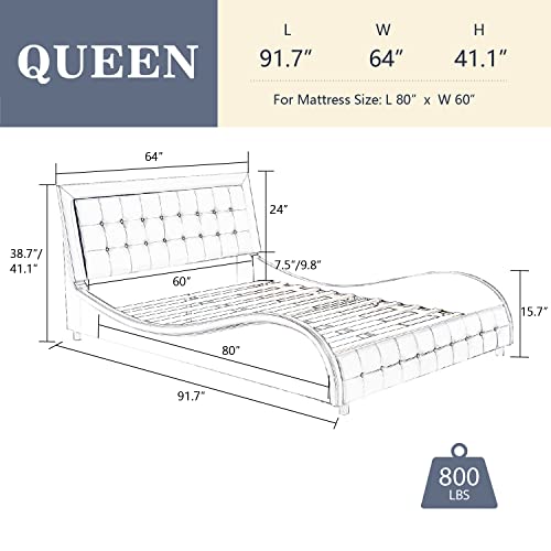 Allewie Queen Bed Frame with Adjustable Headboard/Box-Tufted Upholstered Platform Bed/Mattress Foundation with Wood Slat Support/No Box Spring Needed/Modern Wave/Black