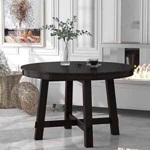 polibi farmhouse wooden round extendable dining table with 16" leaf wood kitchen table, espresso