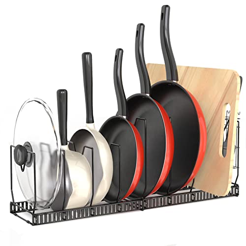 BesChase Pots and Pans Organizer, Pot Lid Organizer Holder Pan Organizer Rack with 8 Adjustable Dividers 1 Utensil Holder for Cabinet Countertop Cupboard Kitchen, Upgraded in 2022